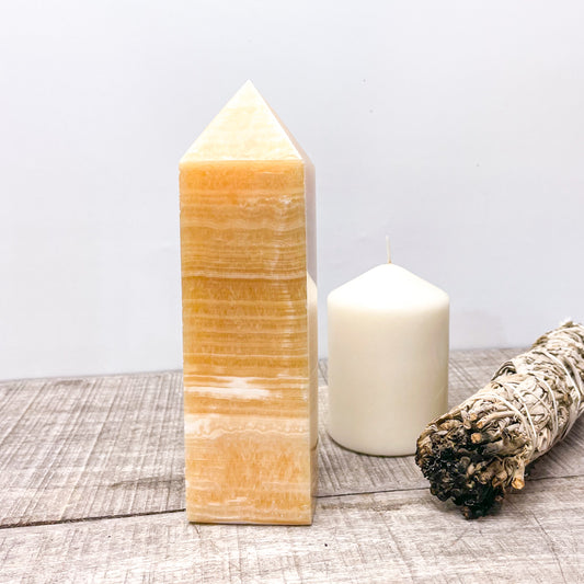 Orange calcite crystal pillar tower 900g XL