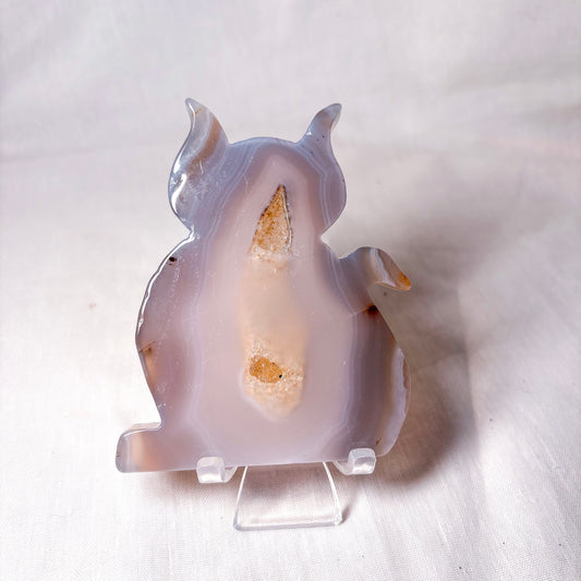 Natural Agate crystal kitty cat carving