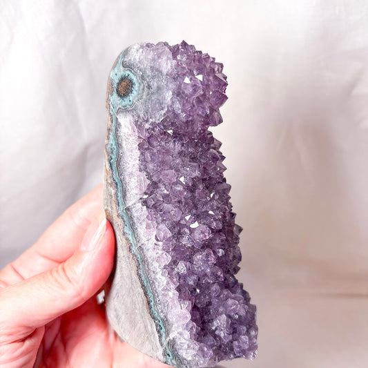 Polished edge amethyst crystal cluster stalactite flower