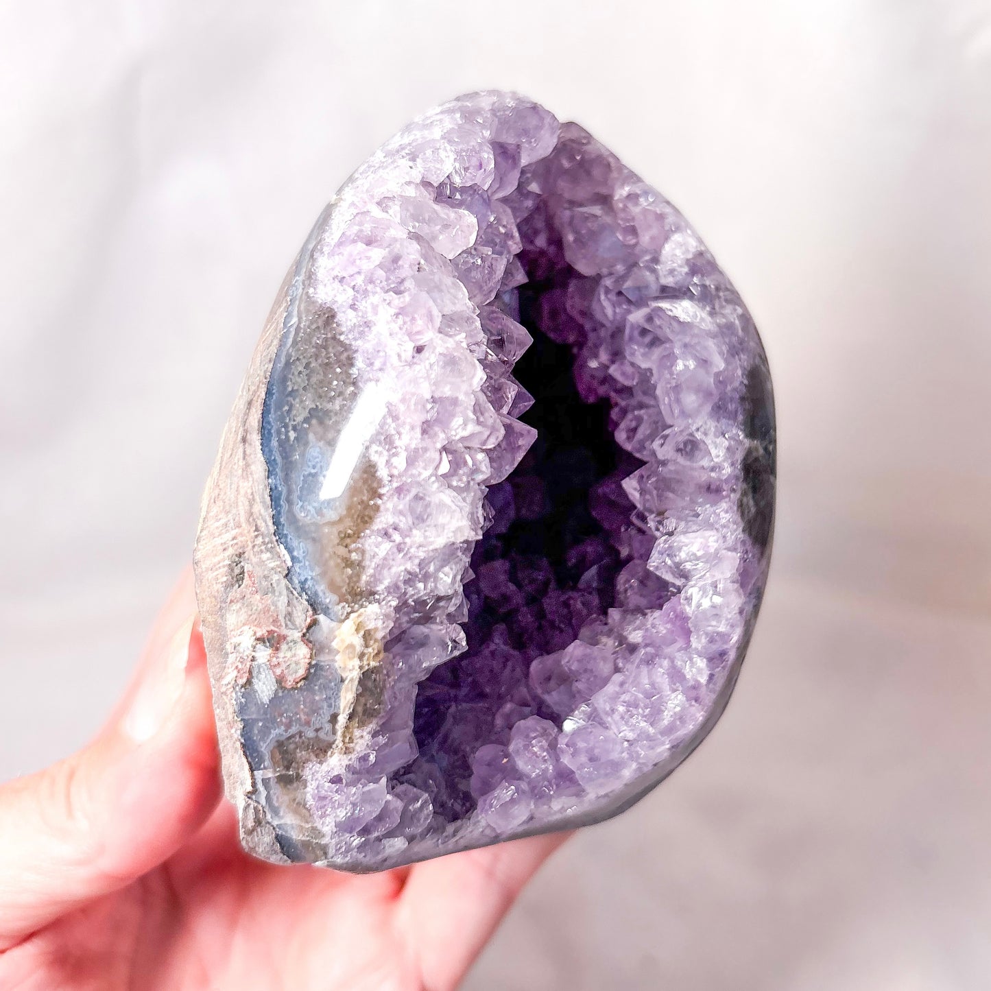 Polished edge amethyst crystal cluster cave 400-450g