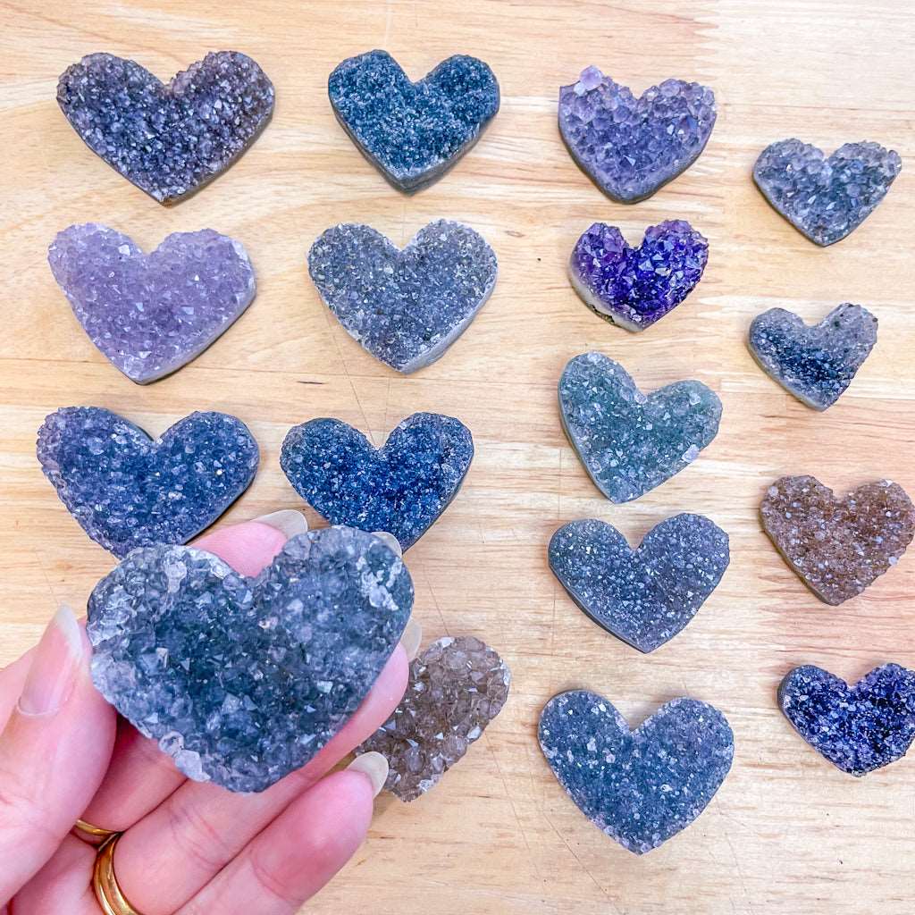 Amethyst crystal druzy cluster heart stone