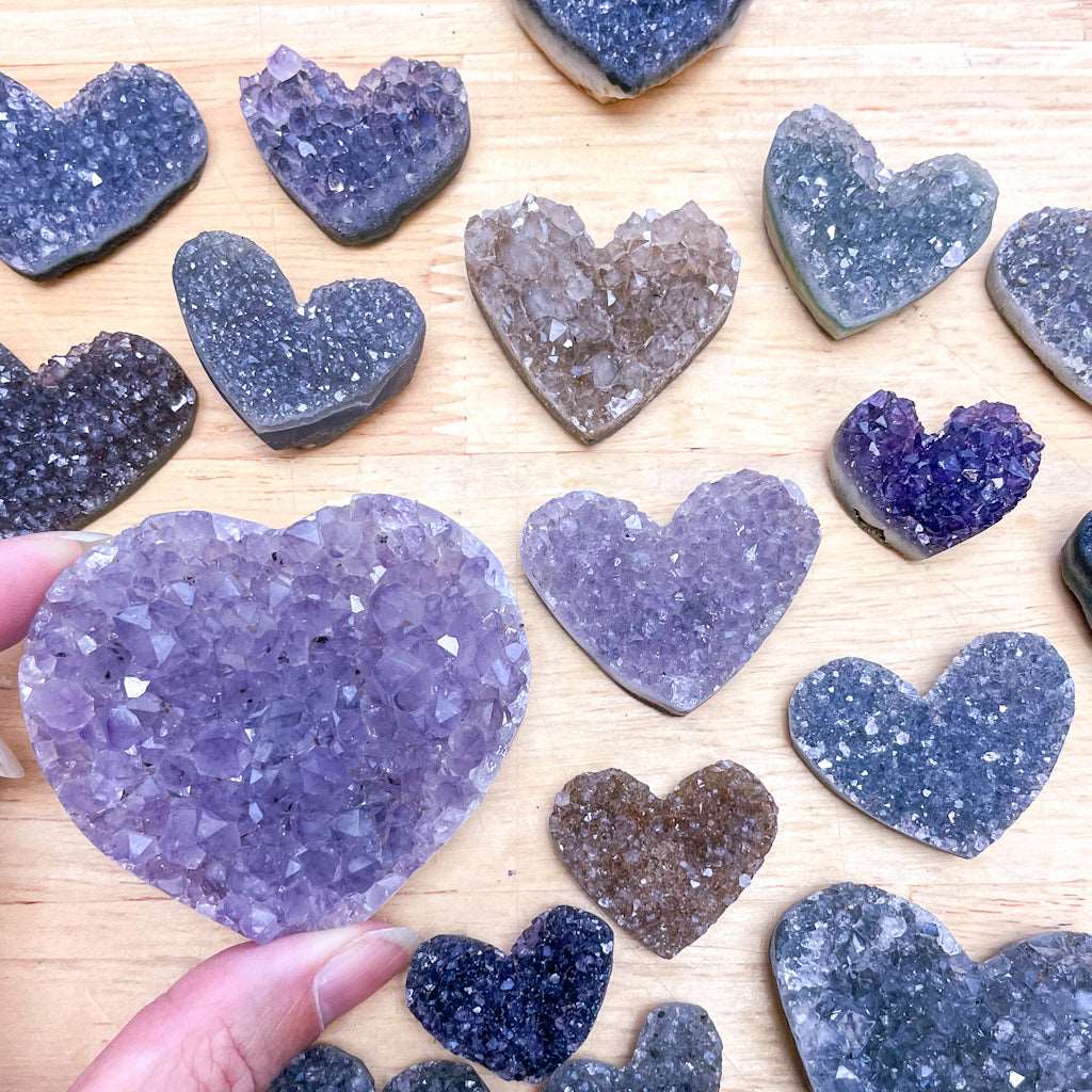 Amethyst crystal druzy cluster heart stone