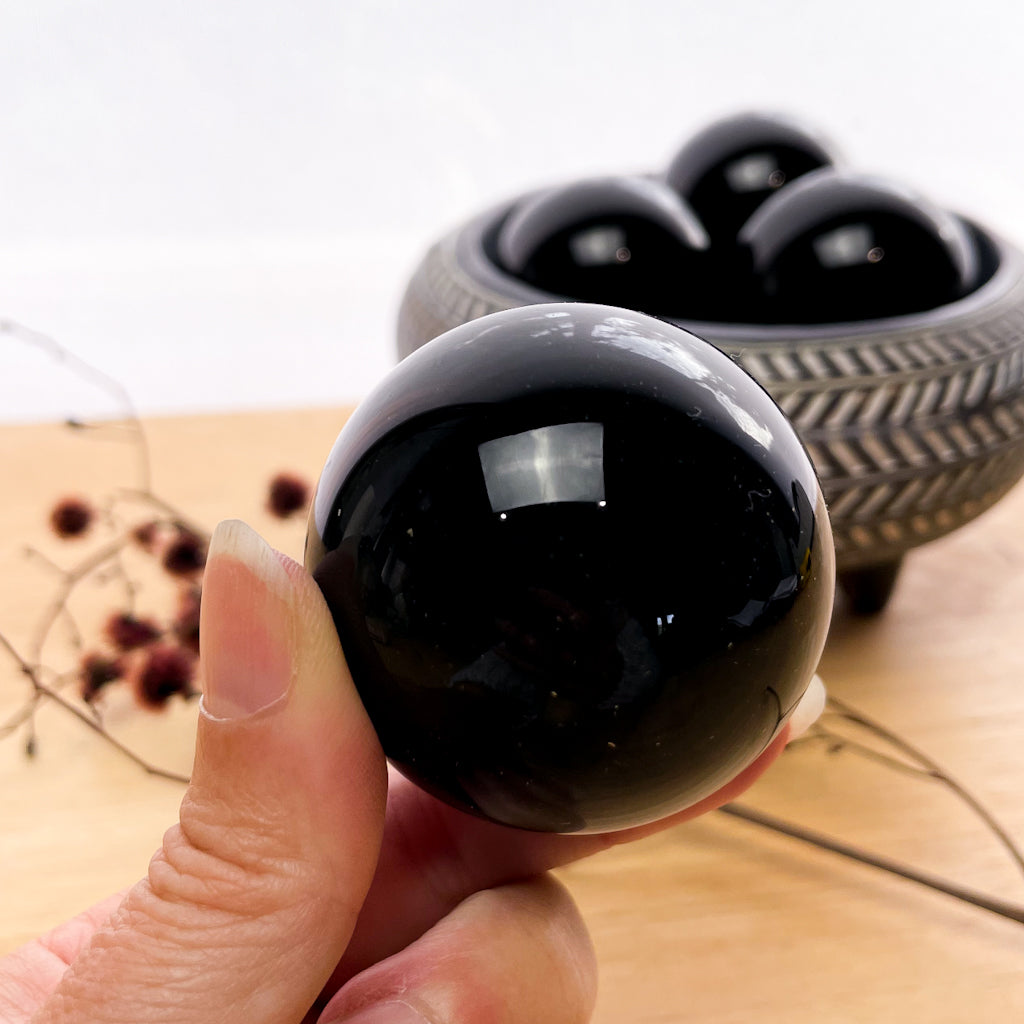 Black obsidian crystal sphere