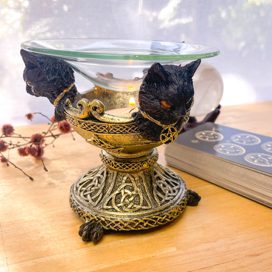 Three black cats witches oil burner bowl