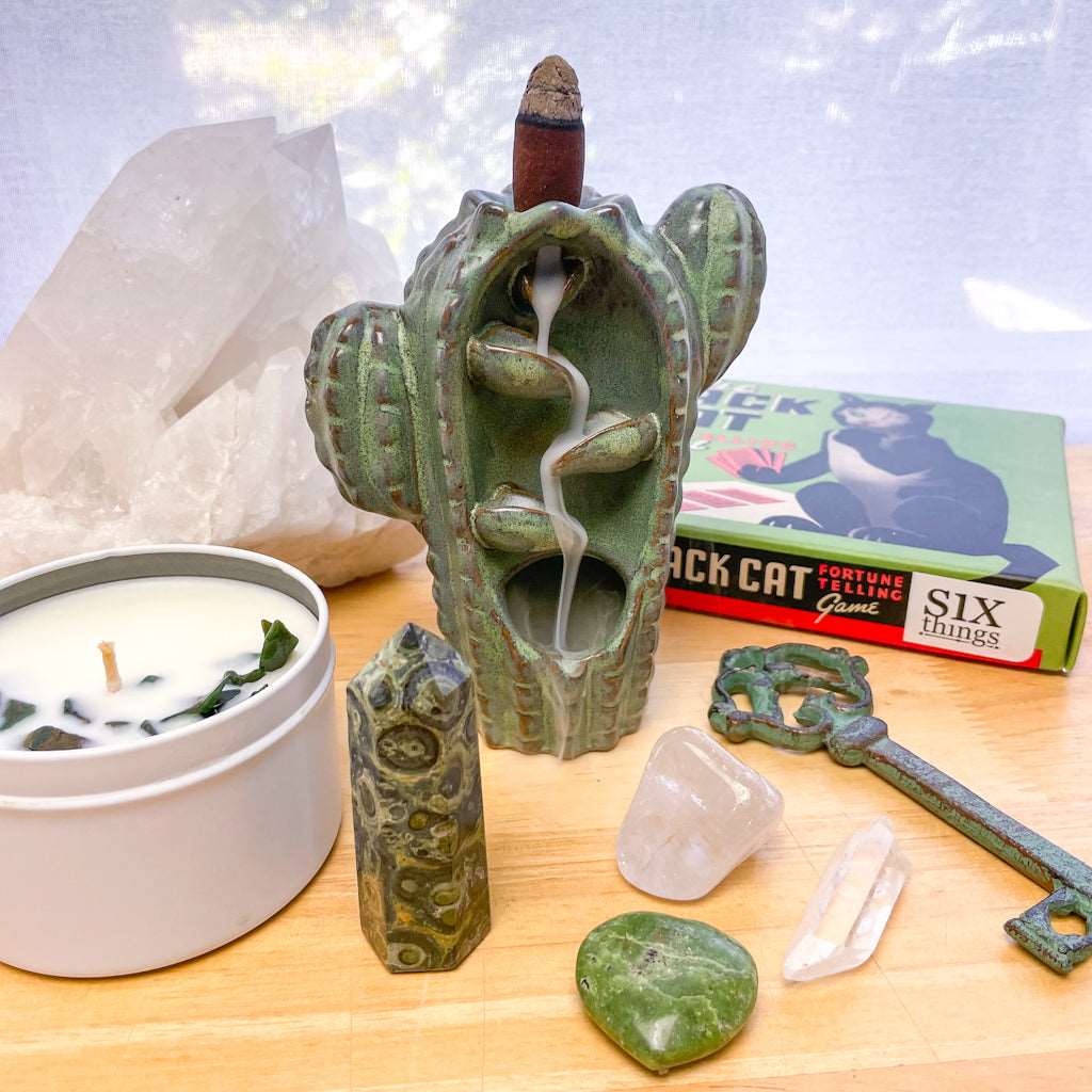 Cactus plant backflow incense burner