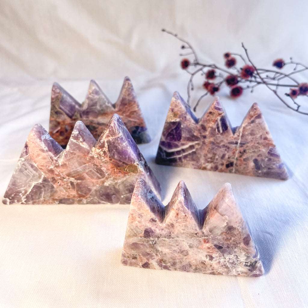 Amethyst crystal polished mountain carving