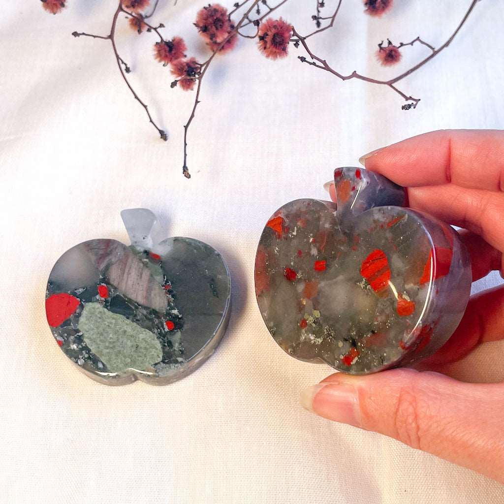 Bloodstone crystal apple carving