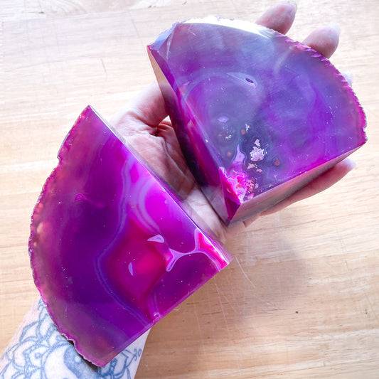 Agate crystal bookends deep pink