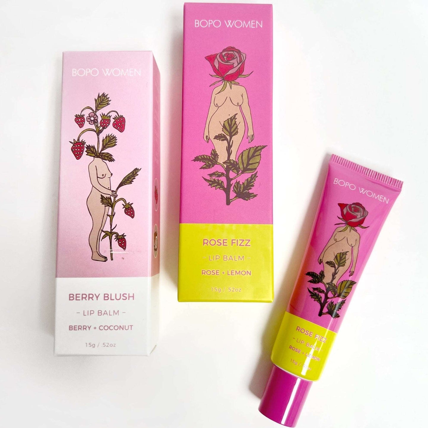 Berry blush / rose fizz lip balm