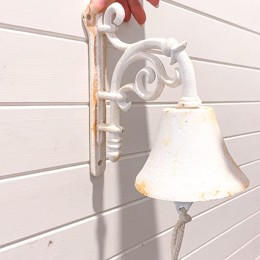 Cast iron vintage door bell wall hanging - white washed