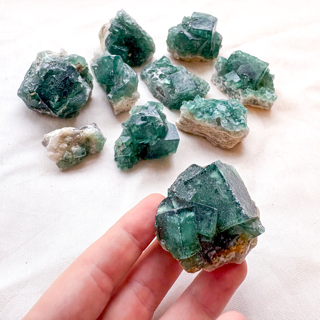 Green Fluorite Crystal Cubic cluster