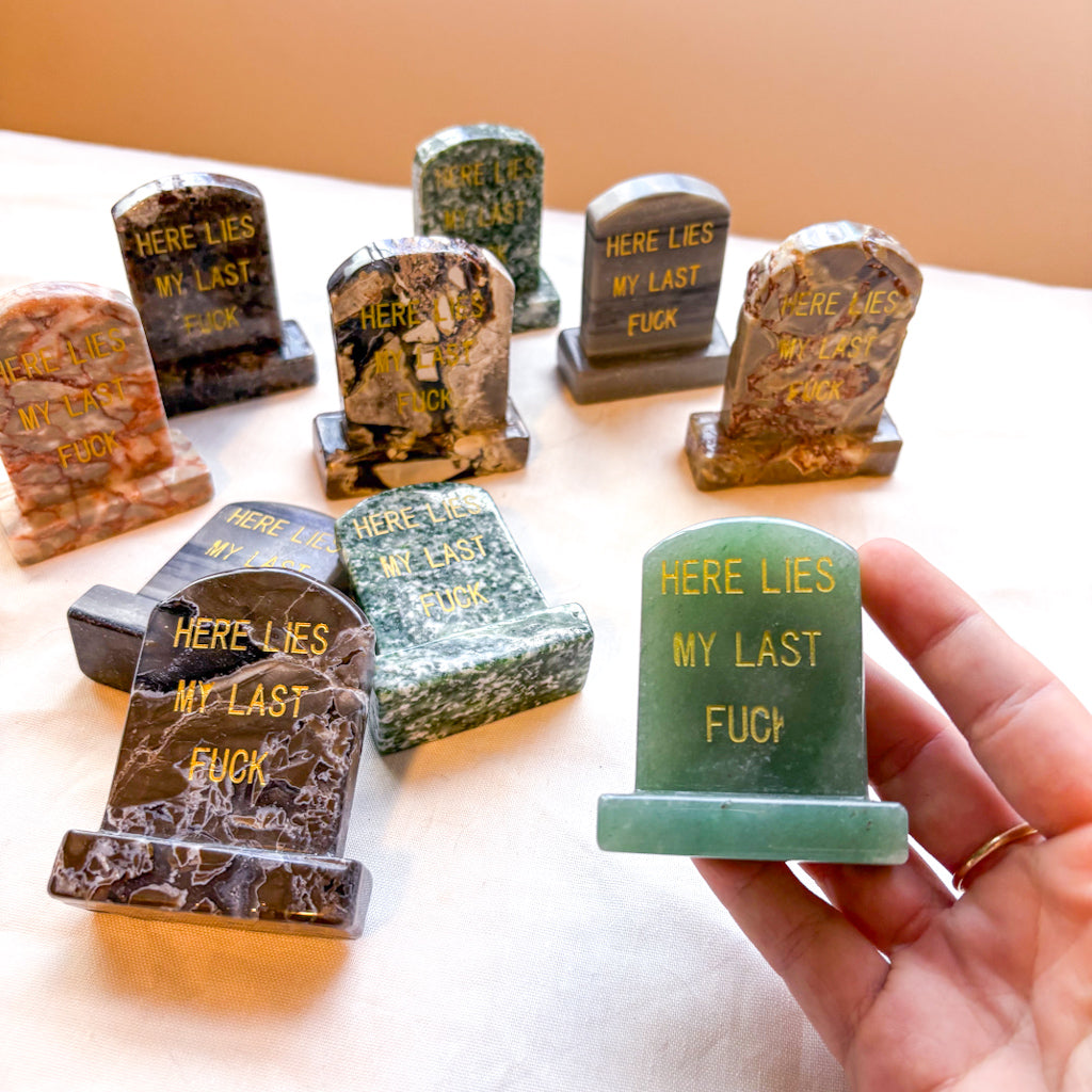 Crystal tombstone - here lies my last fuck - statue