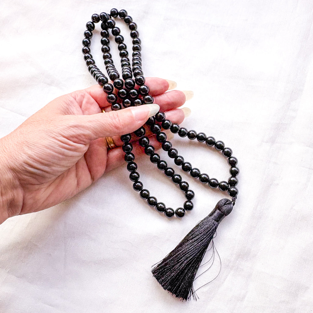 Black Agate crystal mala bead neckalce