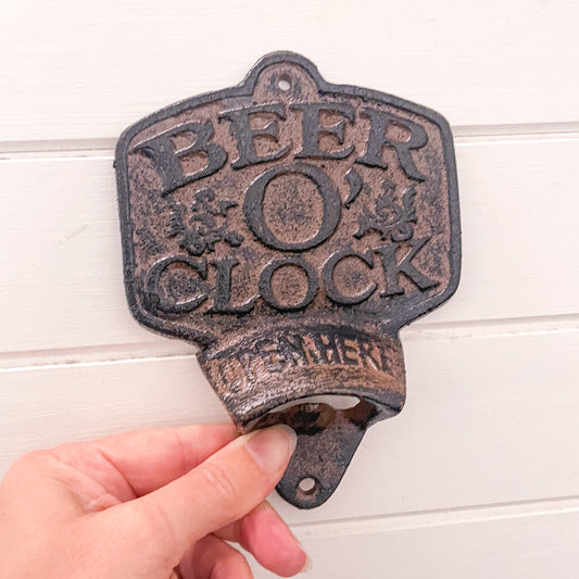 Beer o clock vintage cast iron bottle opener / wall hook