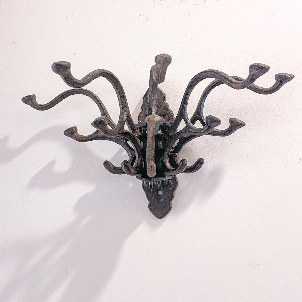 Cast iron vintage wall hanging multiple hook