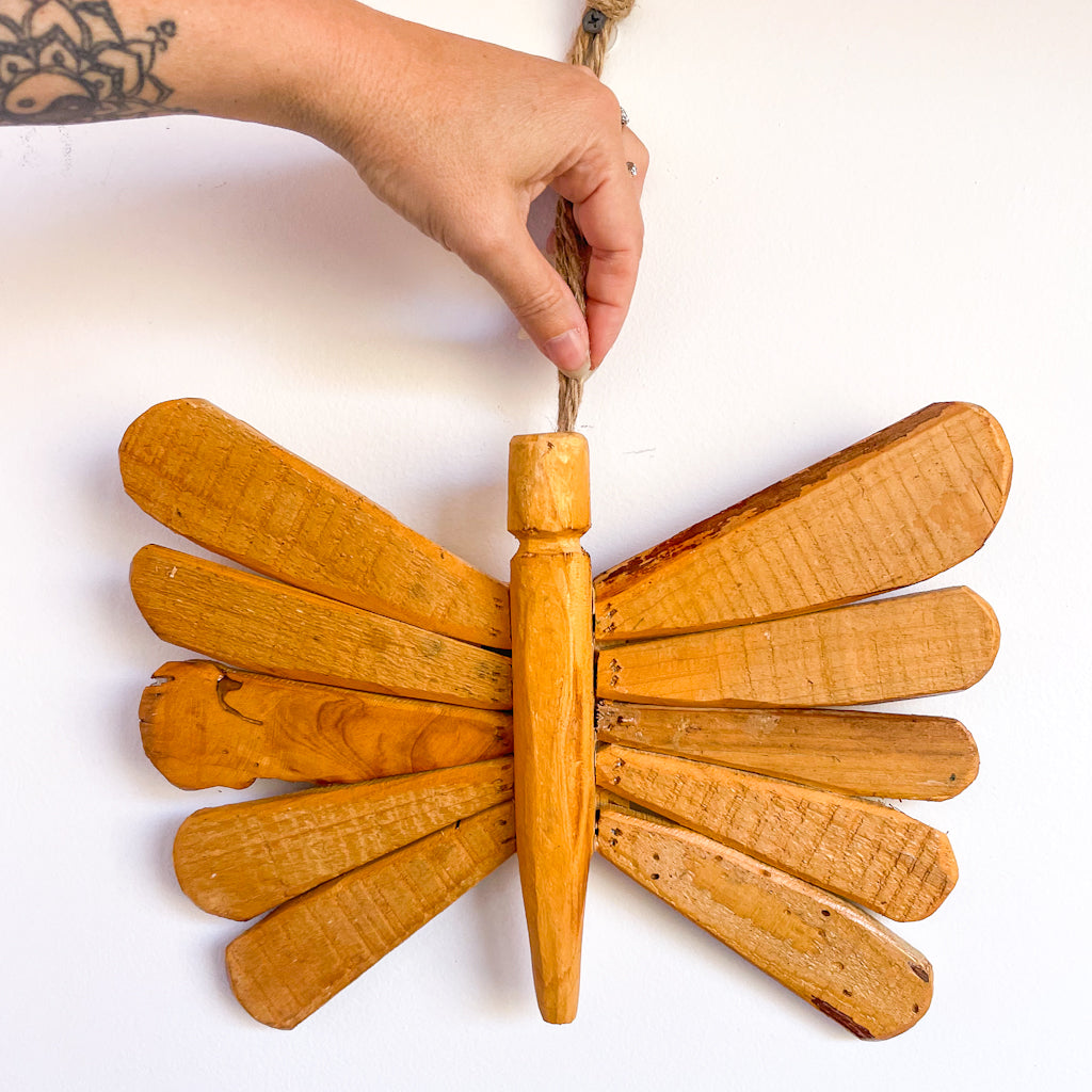 Hand made driftwood hanging butterfly large