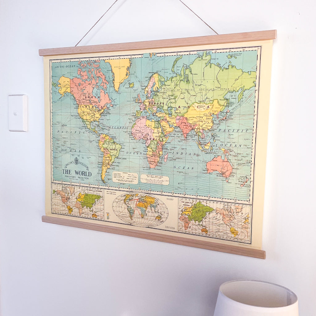 World map vintage chart poster print