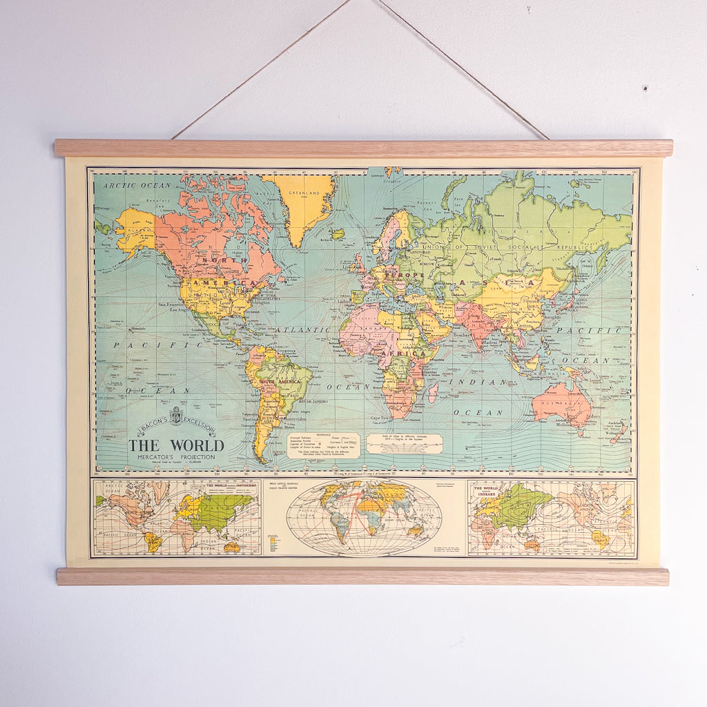 World map vintage chart poster print