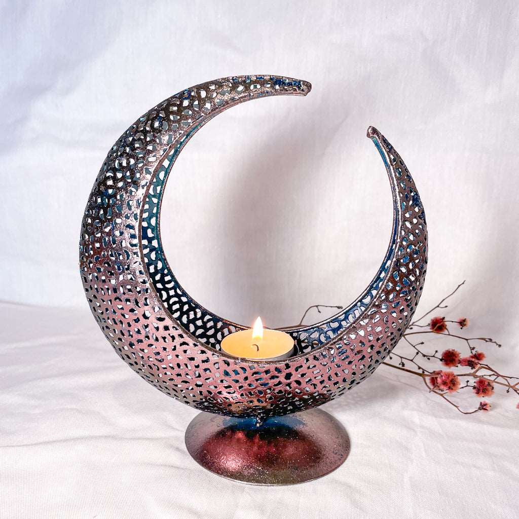 Crescent moon candle holder