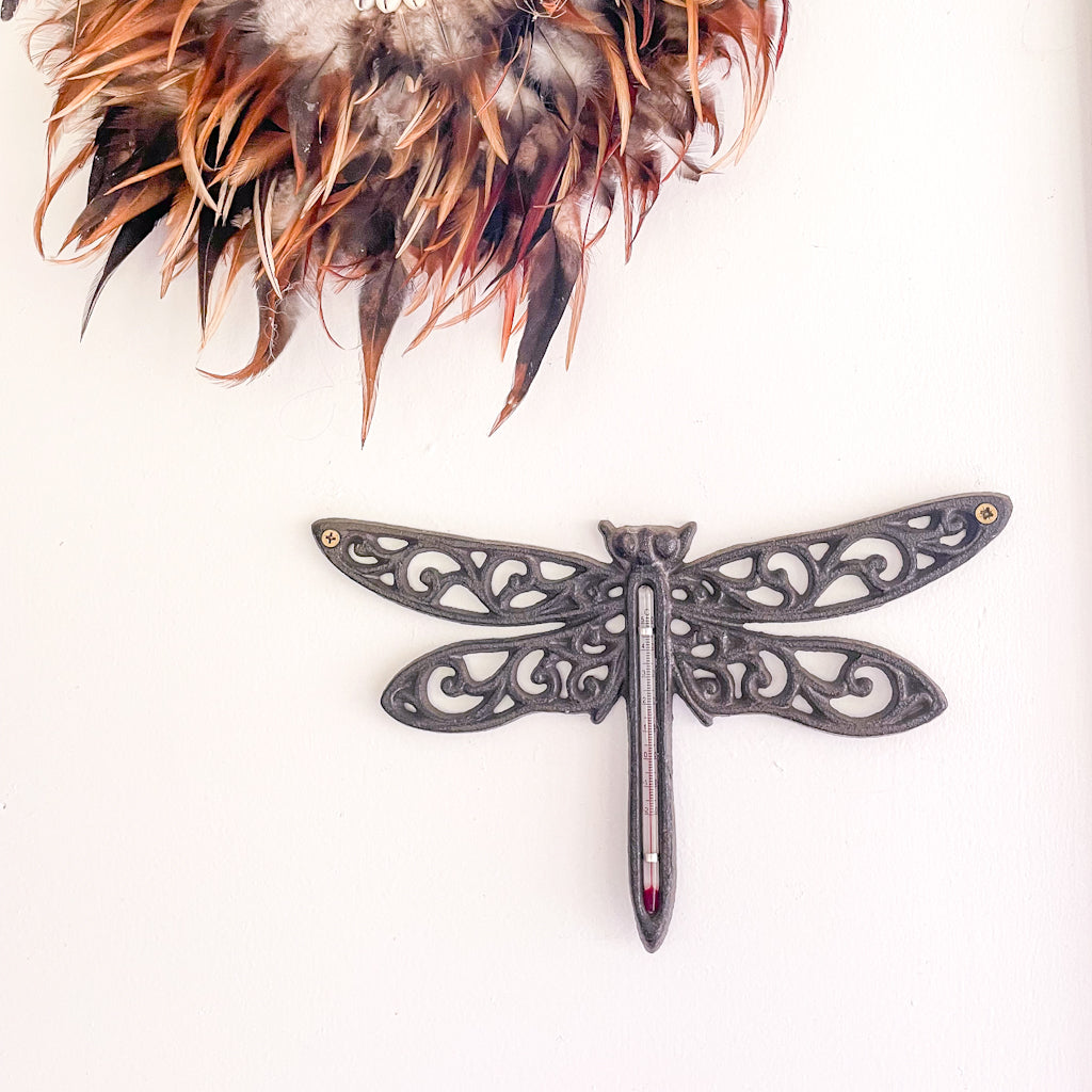 Cast iron Dragonfly garden thermometer wall hanging