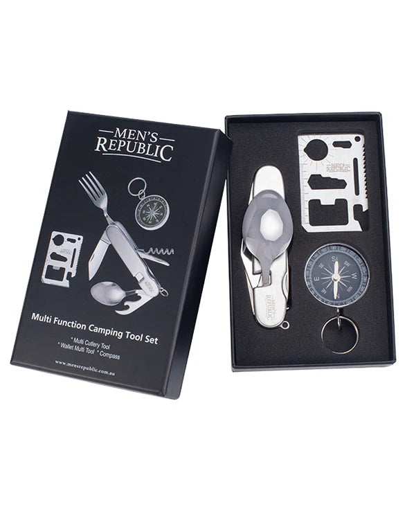 Camping gift set - cutlery tool, multitool and compass