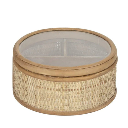 Boho rattan jewellery / tarot / crystal storage box - round