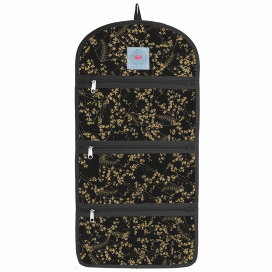 Beautiful black gold travel makeup bag / jewellery holder