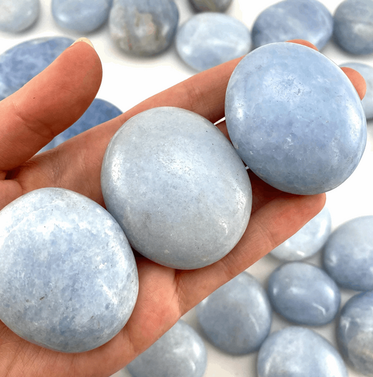 Blue calcite crystal palm stone