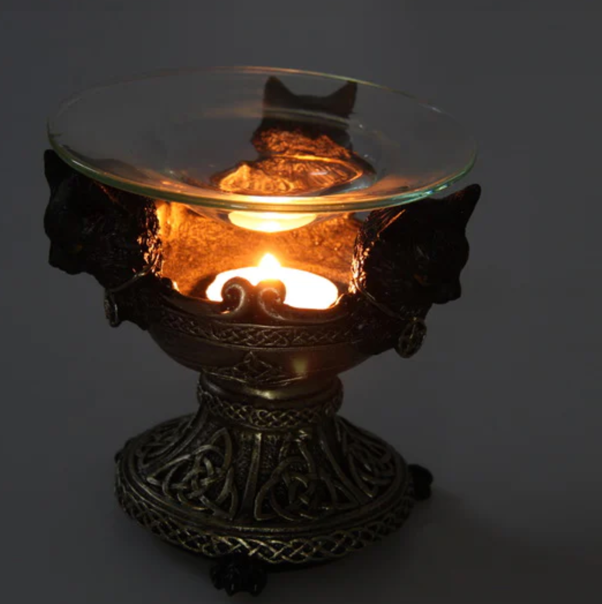 Three black cats witches oil burner / crystal sphere stand