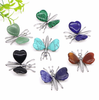 Crystal butterfly heart wings polished stone carving