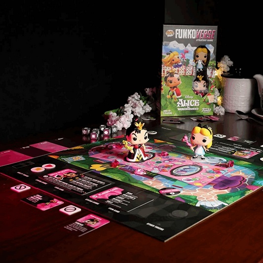 Alice in wonderland strategy game and 2 collectible pop toys
