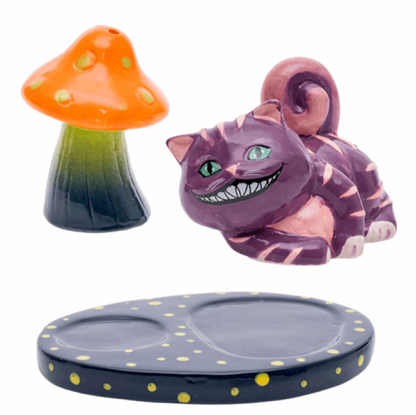 Alice in wonderland Cheshire cat toadstool salt n pepper set