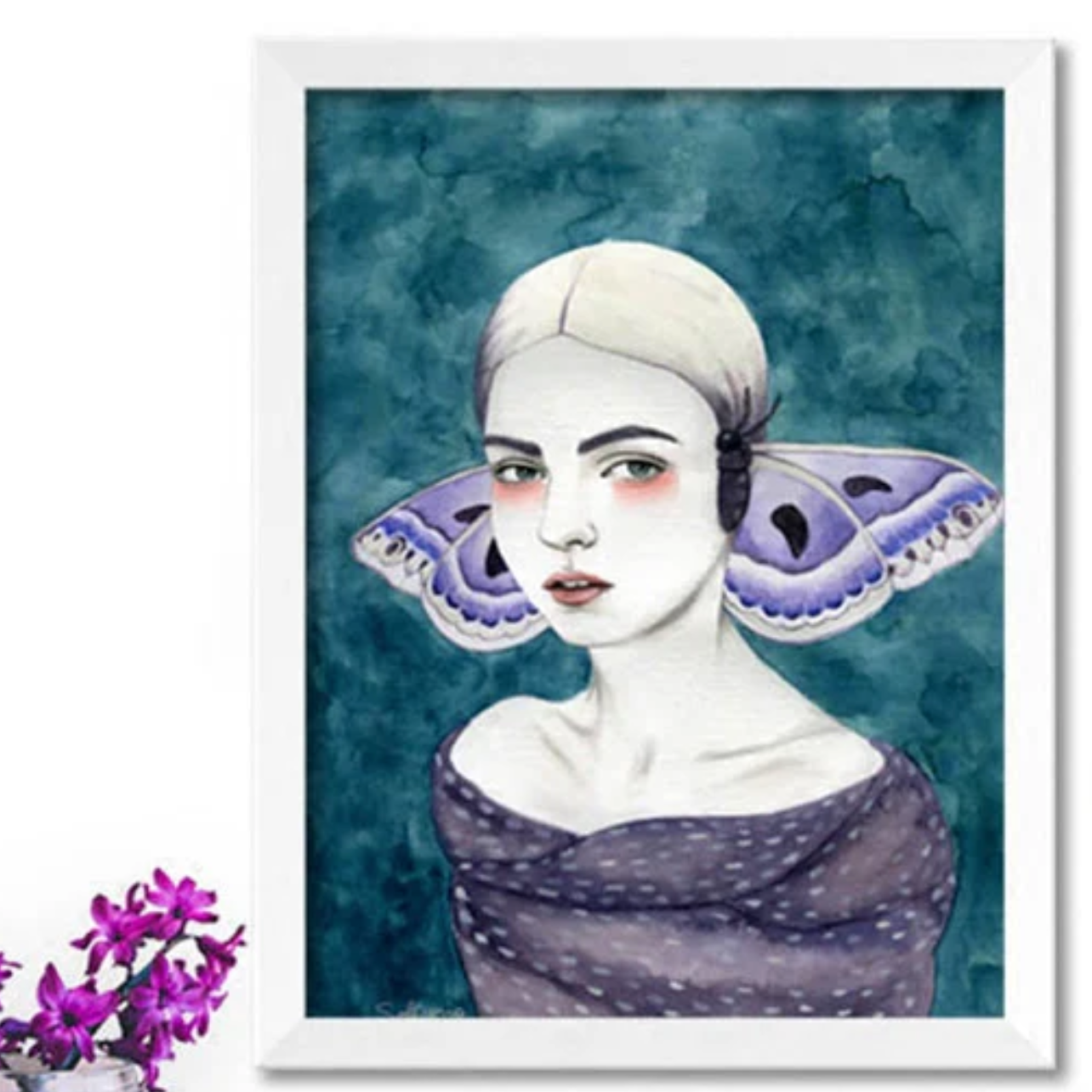 Violet papilio butterfly lady artwork print