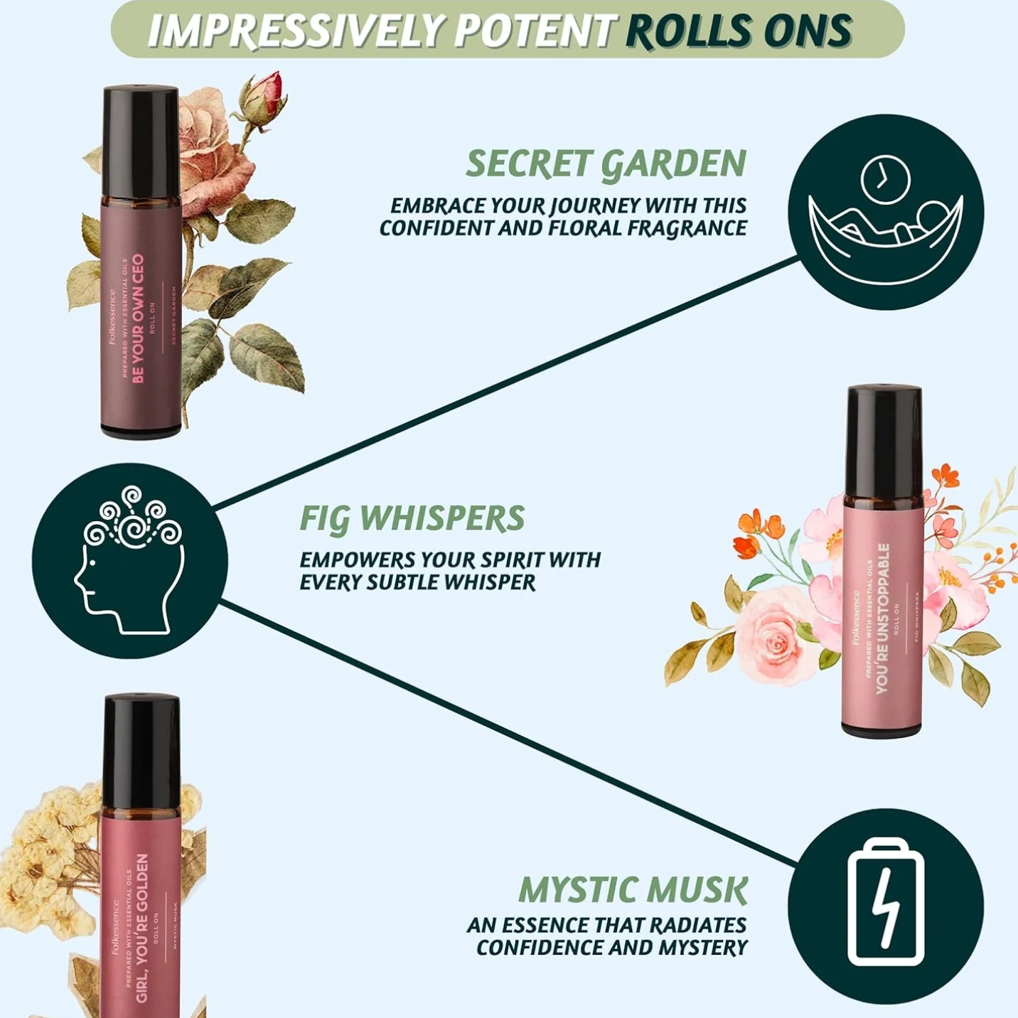 Good vibes essential oil roller set 3
