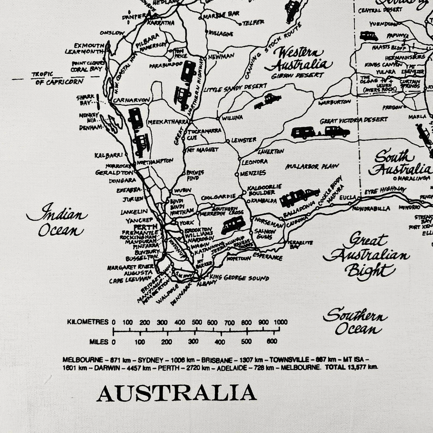 Van life map of Australia tea towel