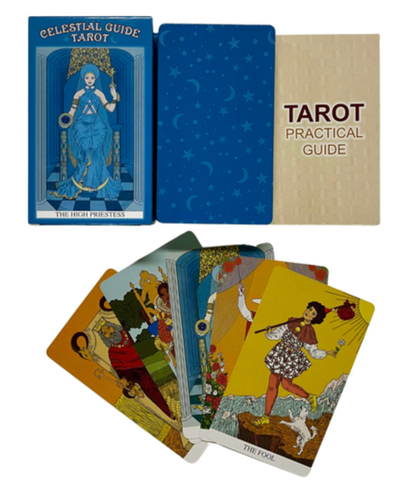 Celestial tarot reading card set with guide book