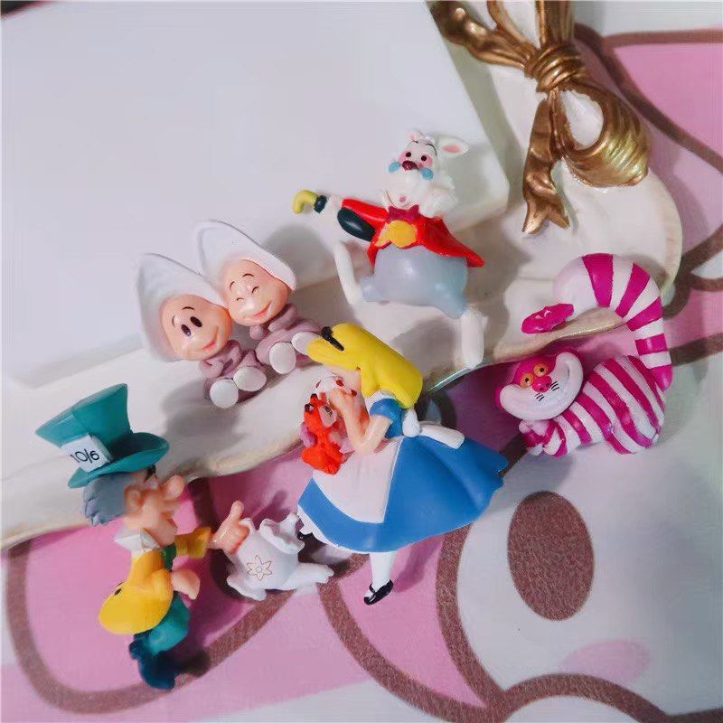 Alice in wonderland mini cake topper / plant pot hanger gnome figure toy set