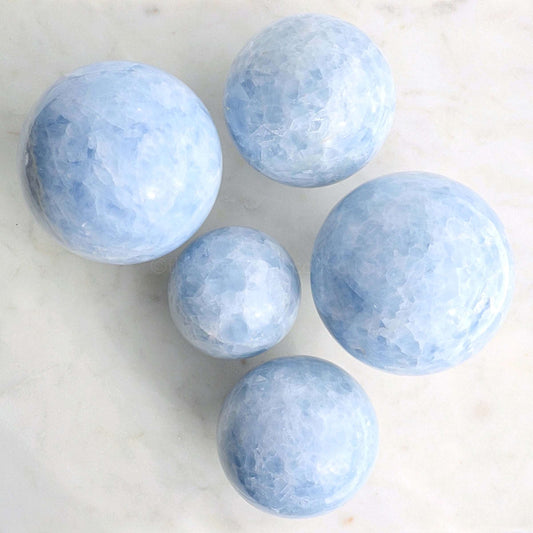 Blue calcite crystal sphere