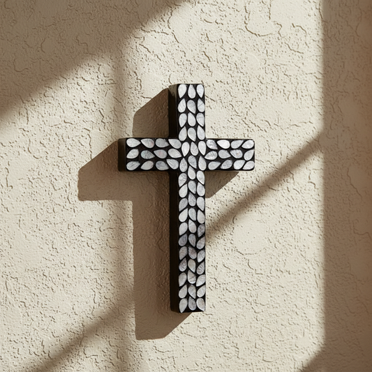 Capiz shell inlay wall tile cross