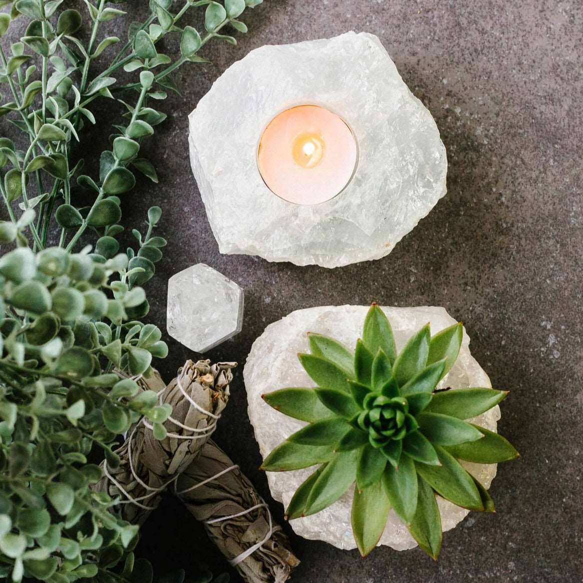 Clear quartz crystal candle holder