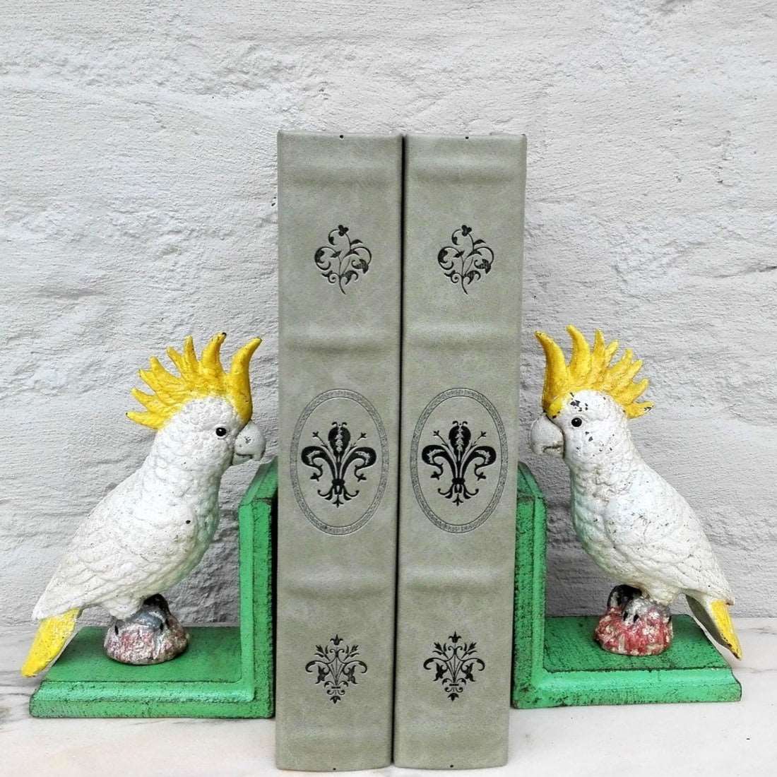 Cockatoo vintage statue painted metal bookend - single or pair