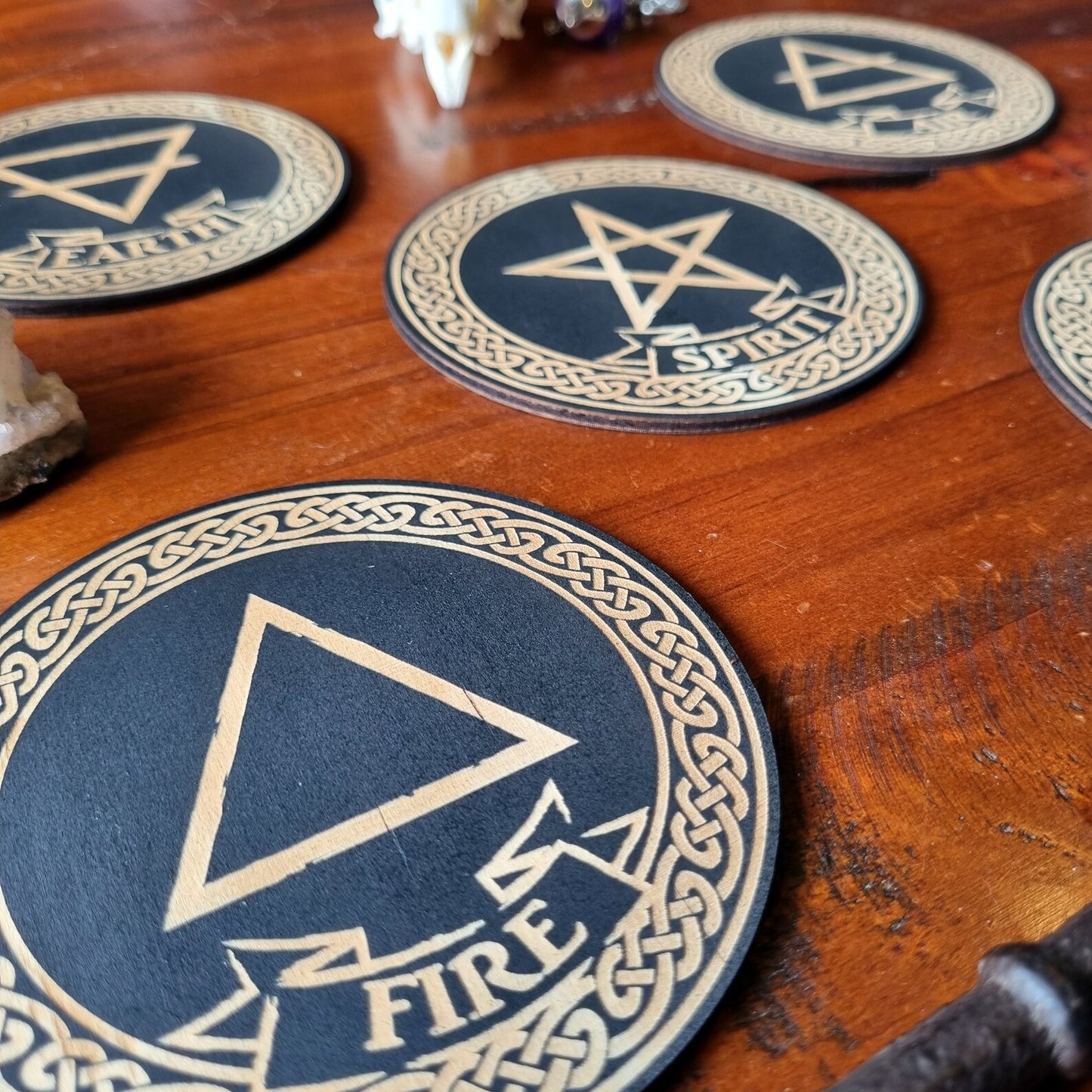 Elements symbol Altar Tile crystal grid wooden