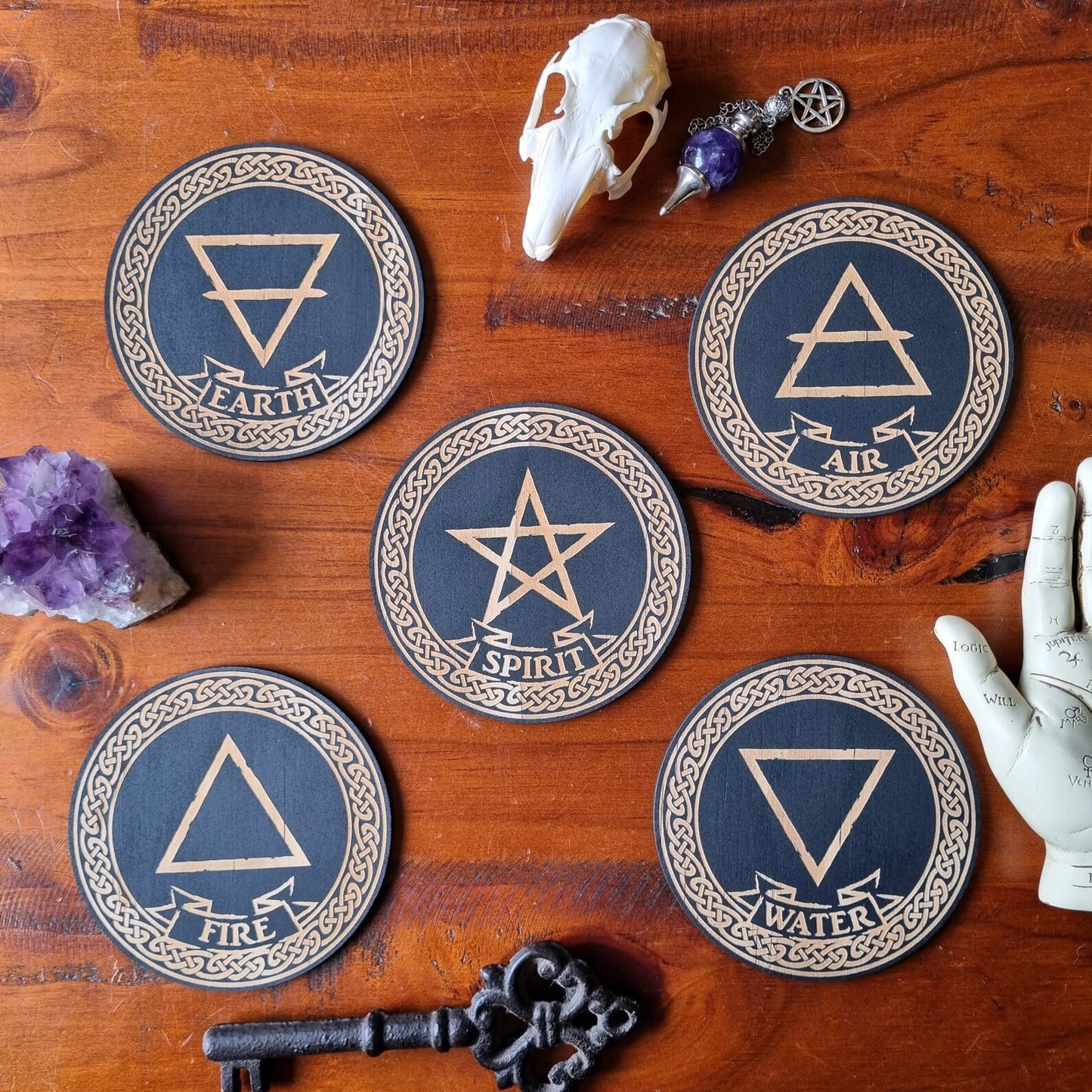 Elements symbol Altar Tile crystal grid wooden