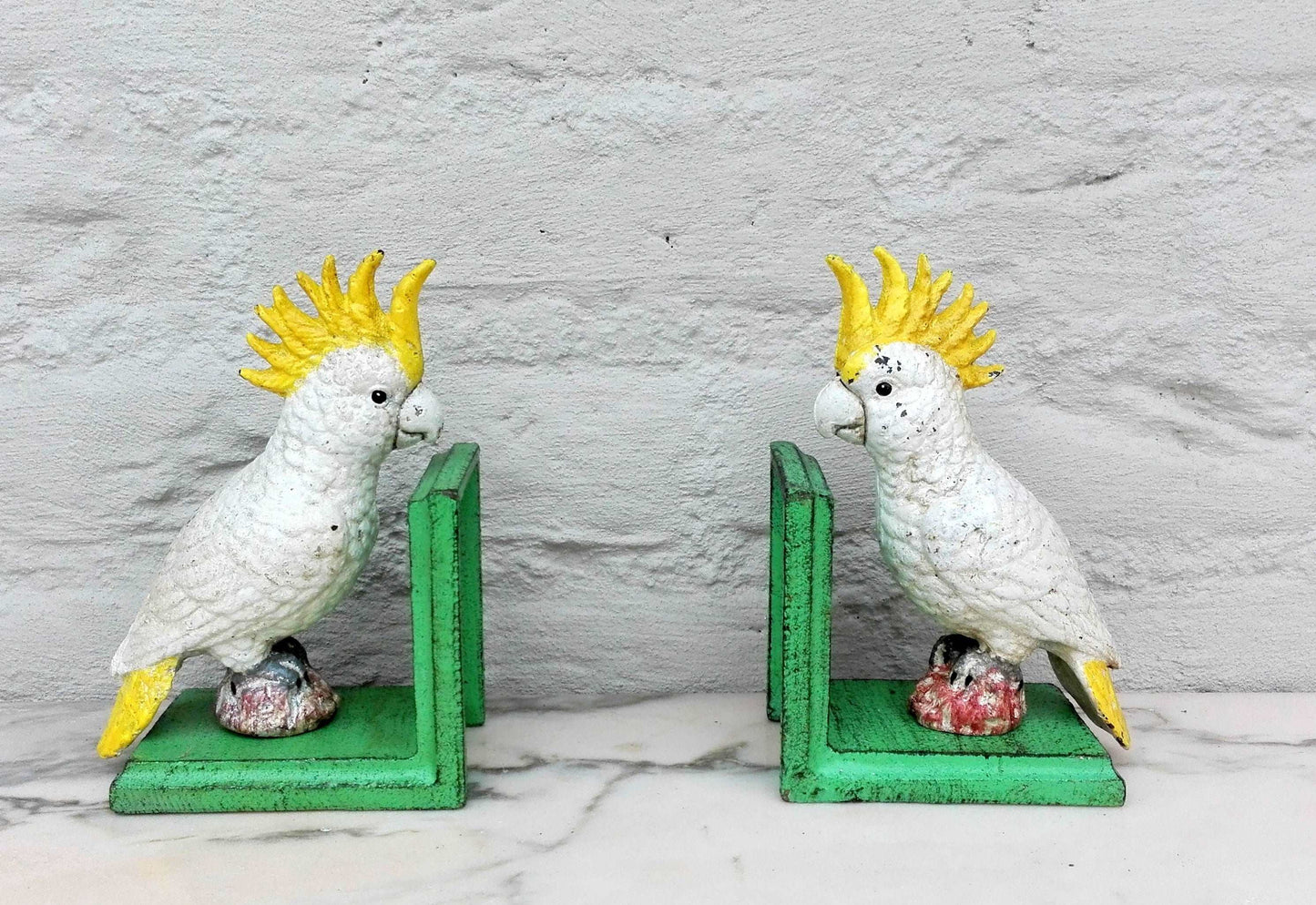 Cockatoo vintage statue painted metal bookend - single or pair