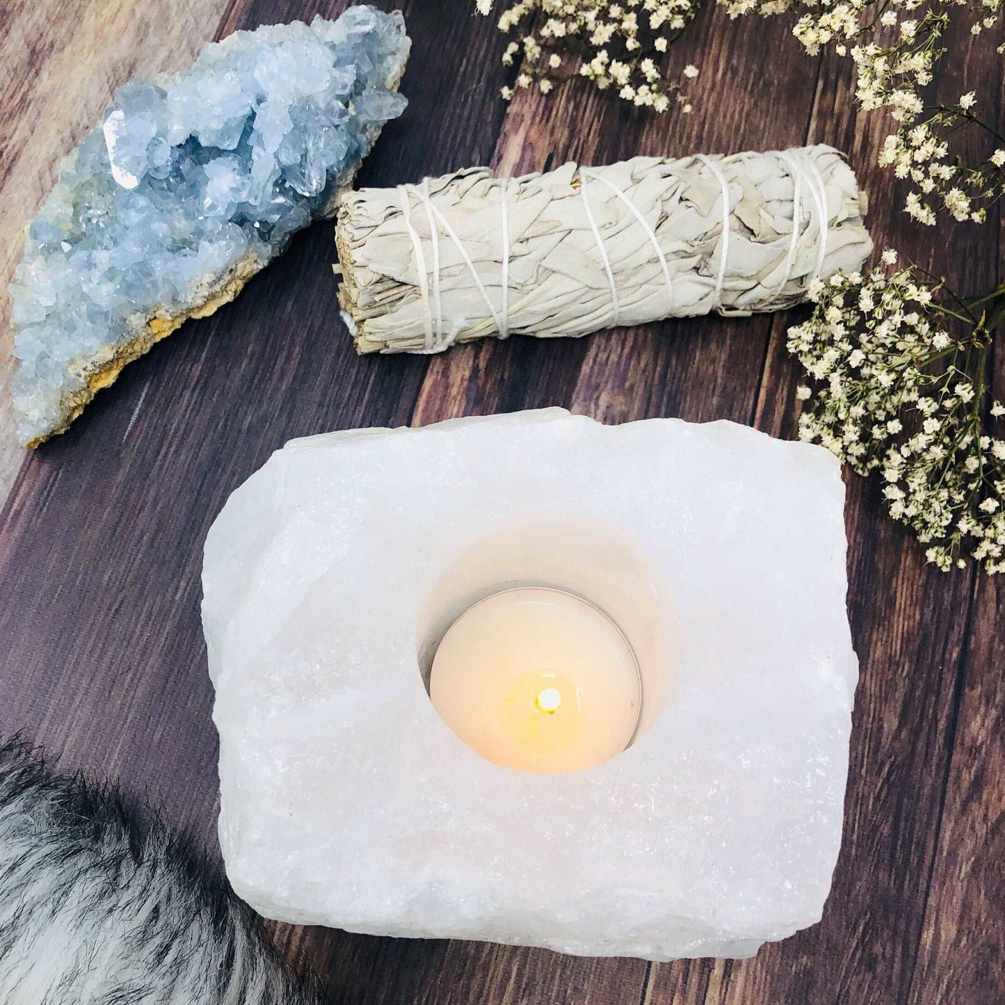 Clear quartz crystal candle holder