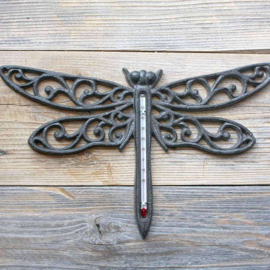 Cast iron Dragonfly garden thermometer wall hanging