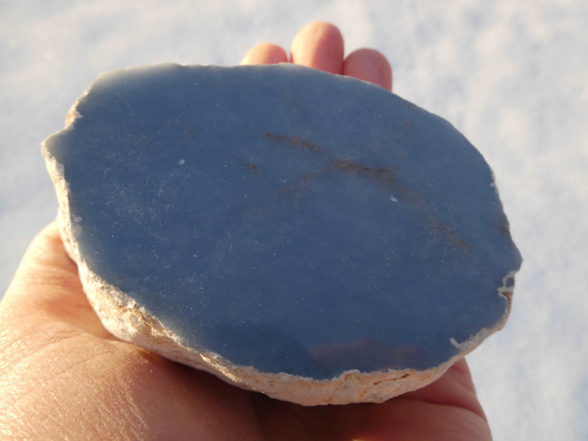 Angelite crystal polished face rough large palm stone