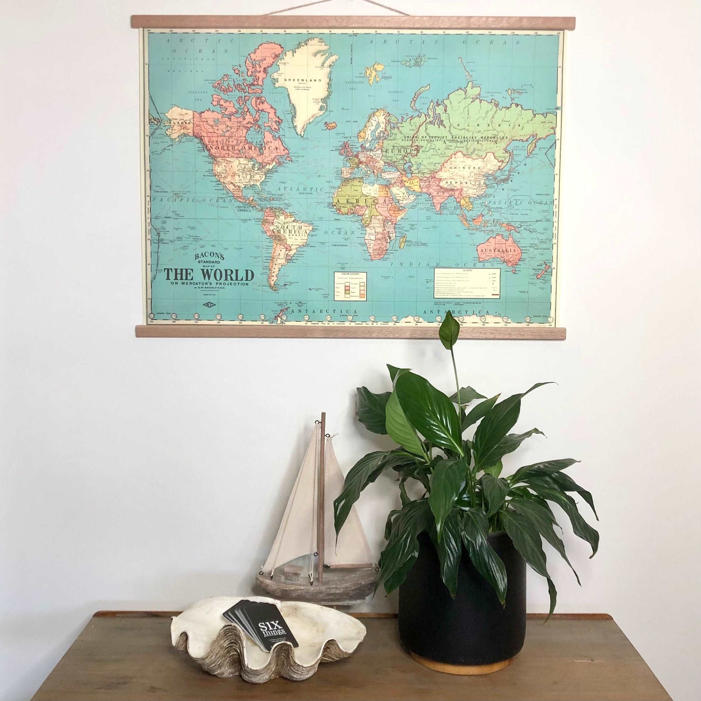 Bacons the world map vintage chart poster print