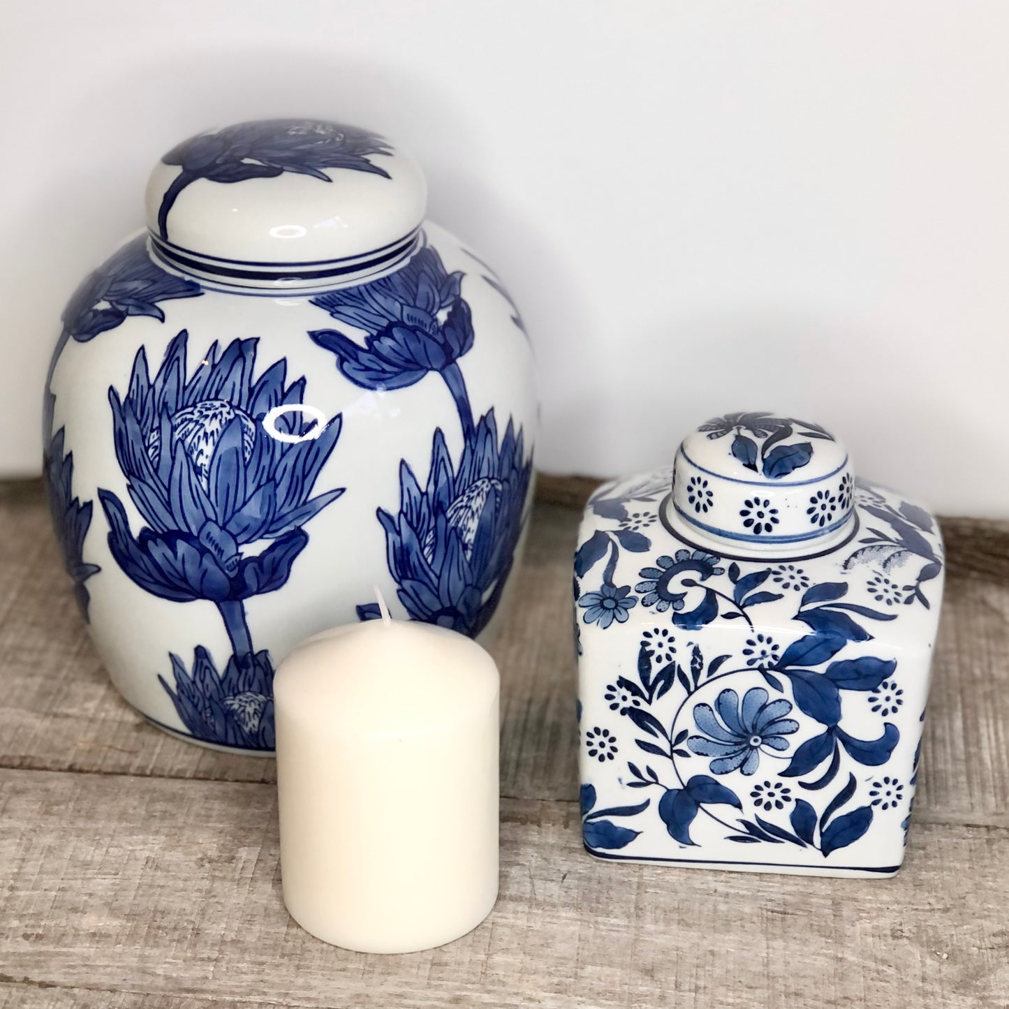 Blue + white floral ginger jar
