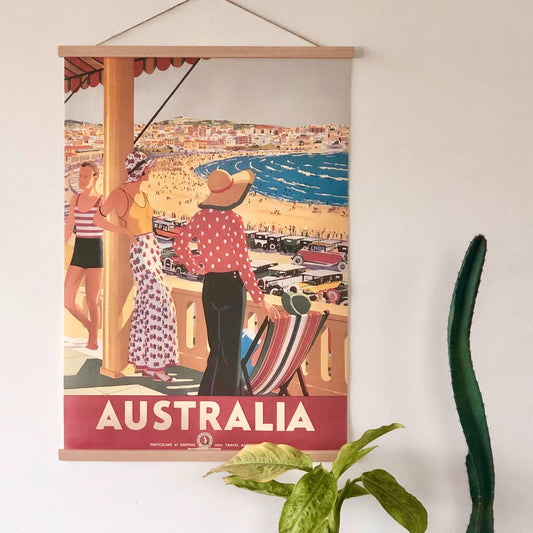 Australia vintage travel Bondi beach poster print